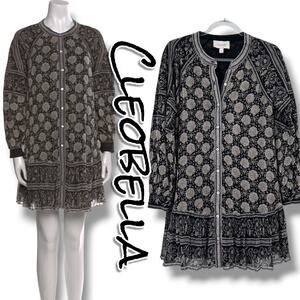 Cleobella Viola Mini Dress Mystic Block Black Floral Boho Tiered Womens Size S